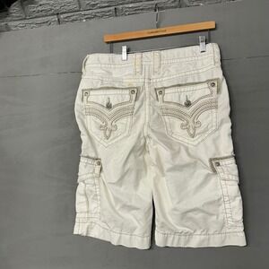 Rock Revival Mens White Cargo Shorts Heavy Stitch Fleur De Lis Size 32